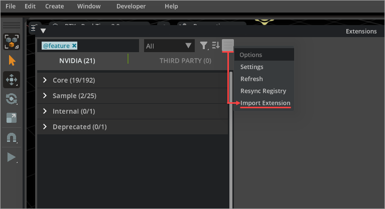 NVIDIA Kit: Importing an extension