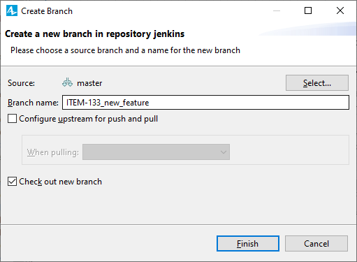 AnyLogic: The Create Branch dialog