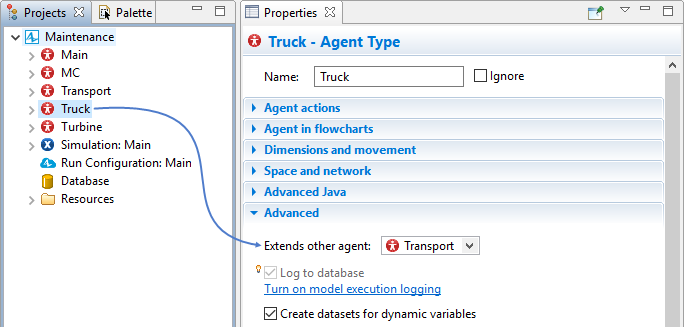 AnyLogic: Setting Truck to inherit Transport configuration
