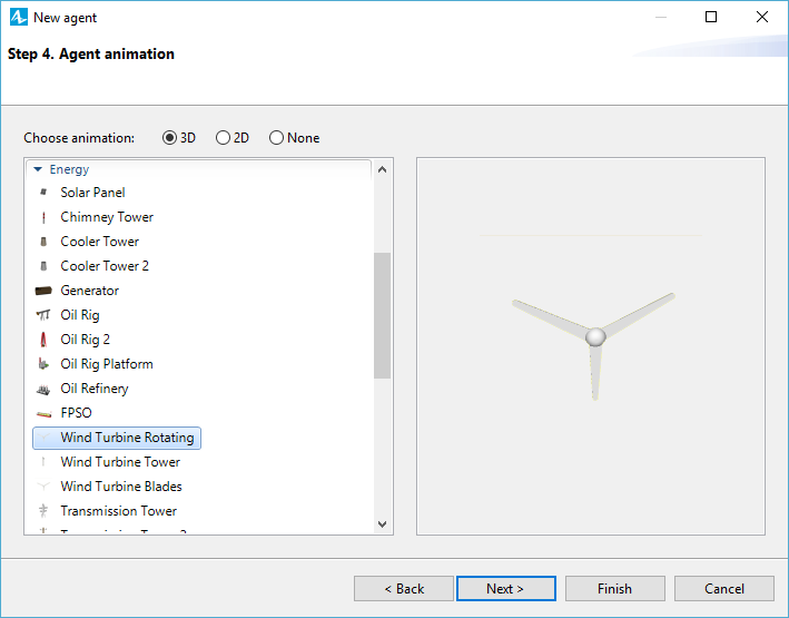 AnyLogic: Selecting Wind Turbine Rotating animation figure